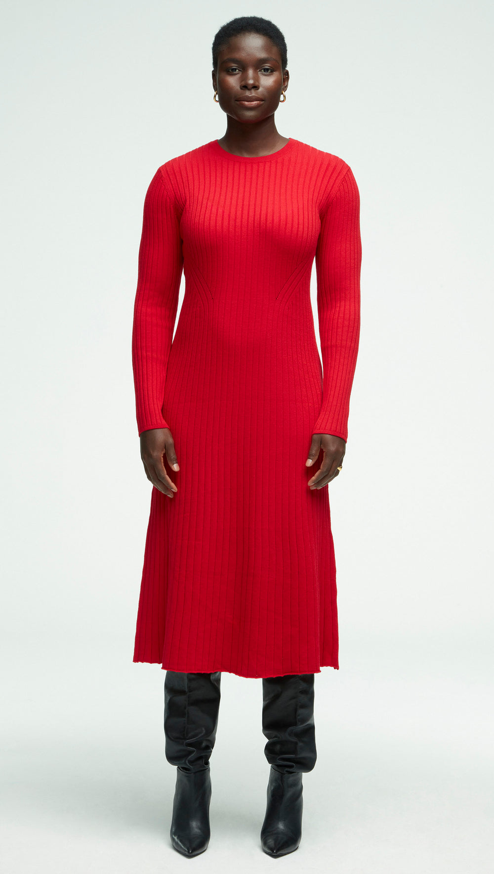 Ribbed Everyday Dress in Merino Wool | Red