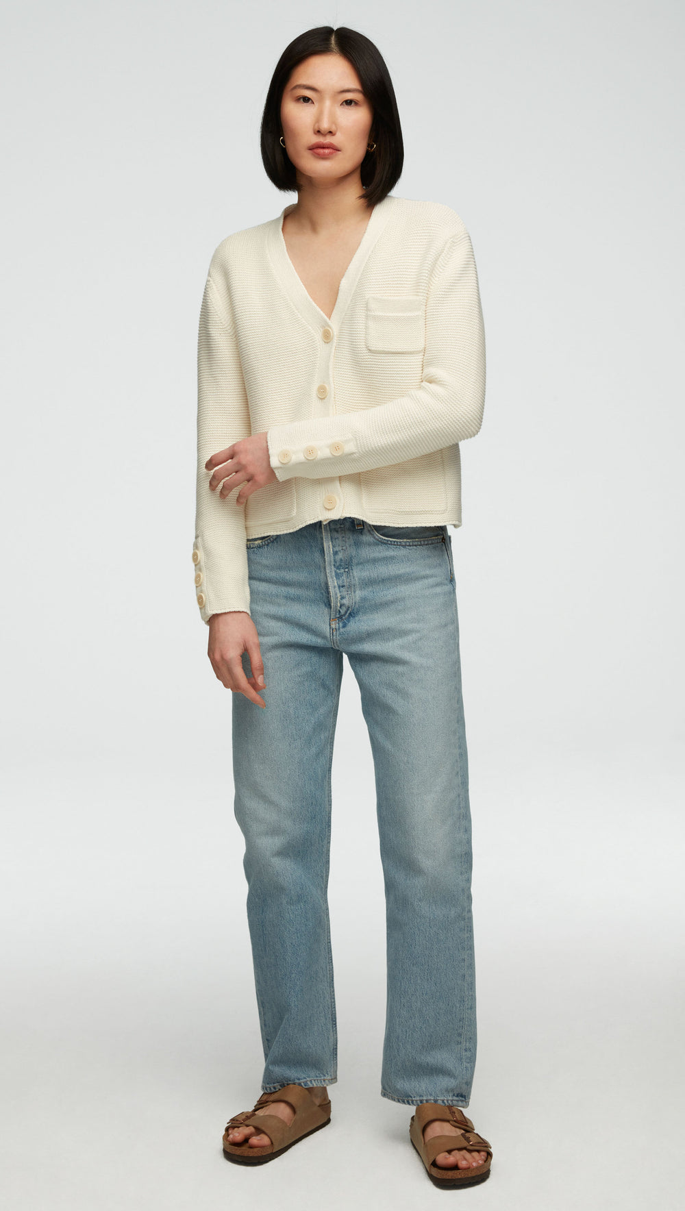 Cropped Cardigan in Cotton Cashmere | Ivory
