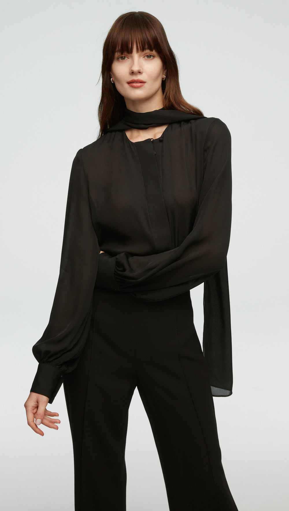 Bow Blouse in Double Georgette | Black