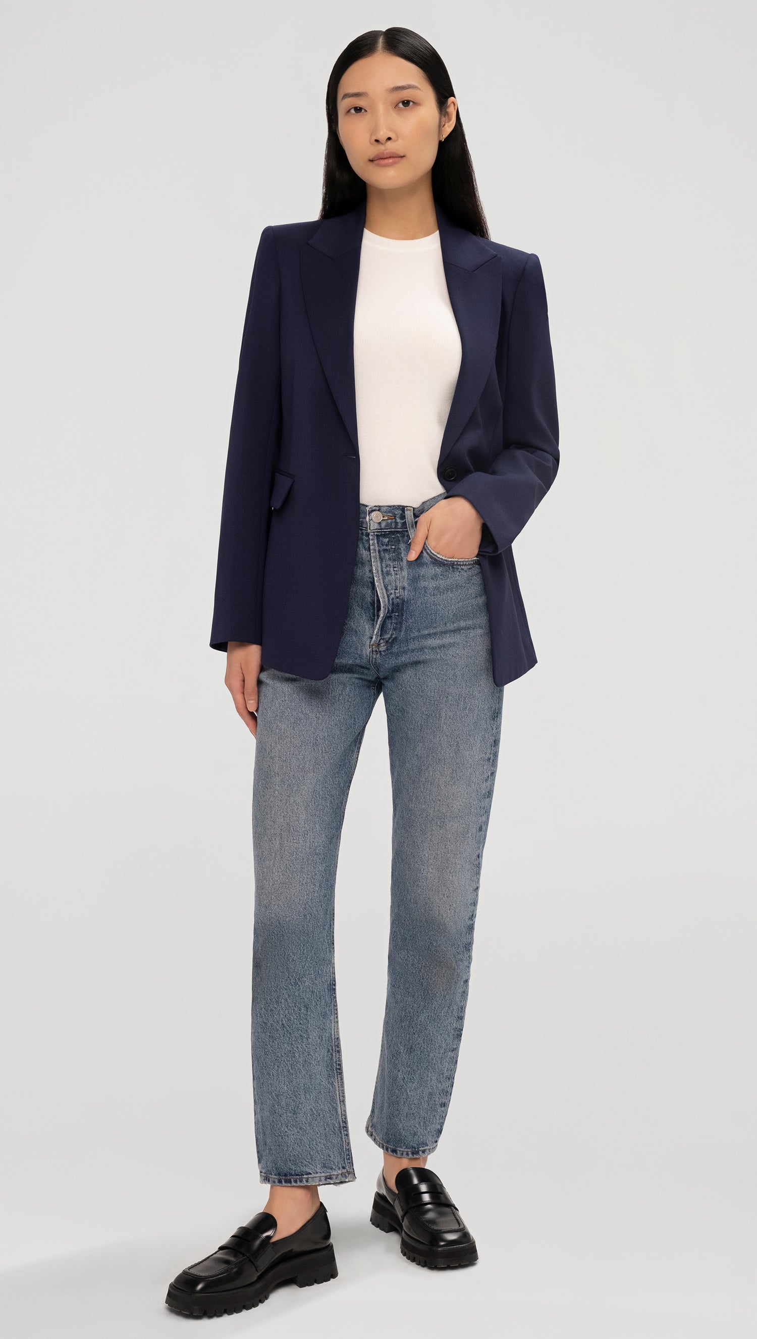 Ladies navy wool on sale blazer