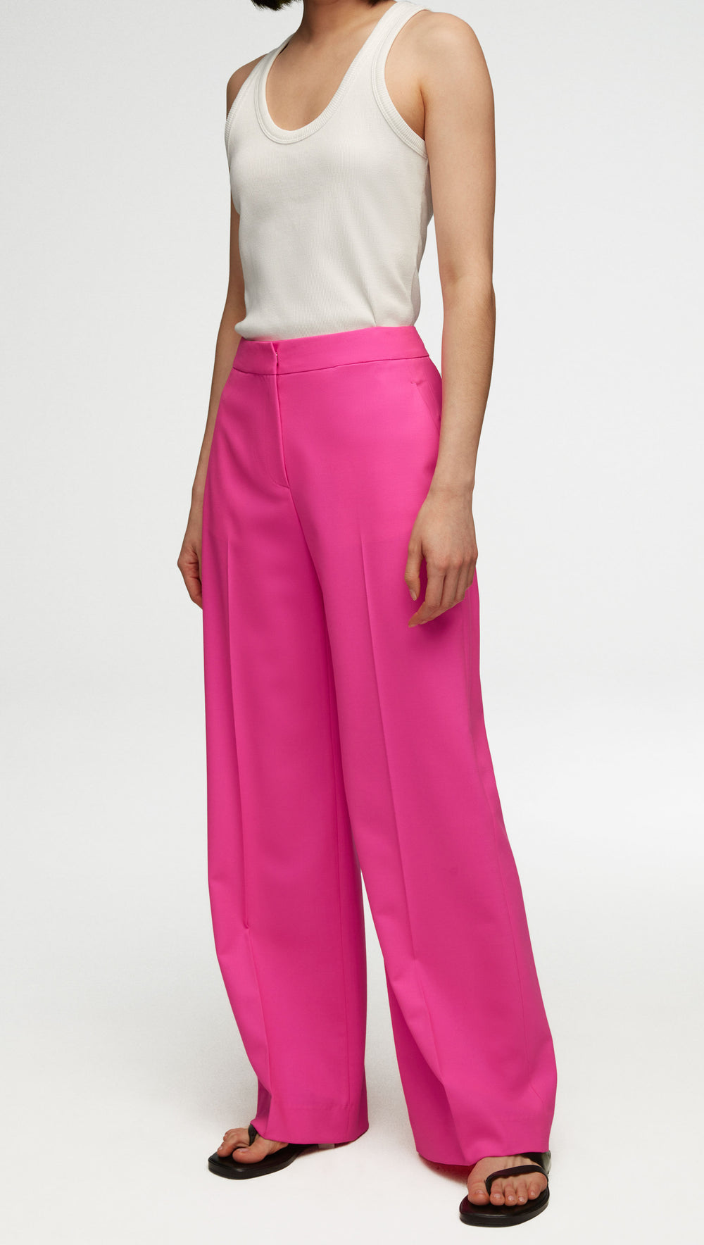 Wide Leg Trouser in Seasonless Wool | Bright Pink