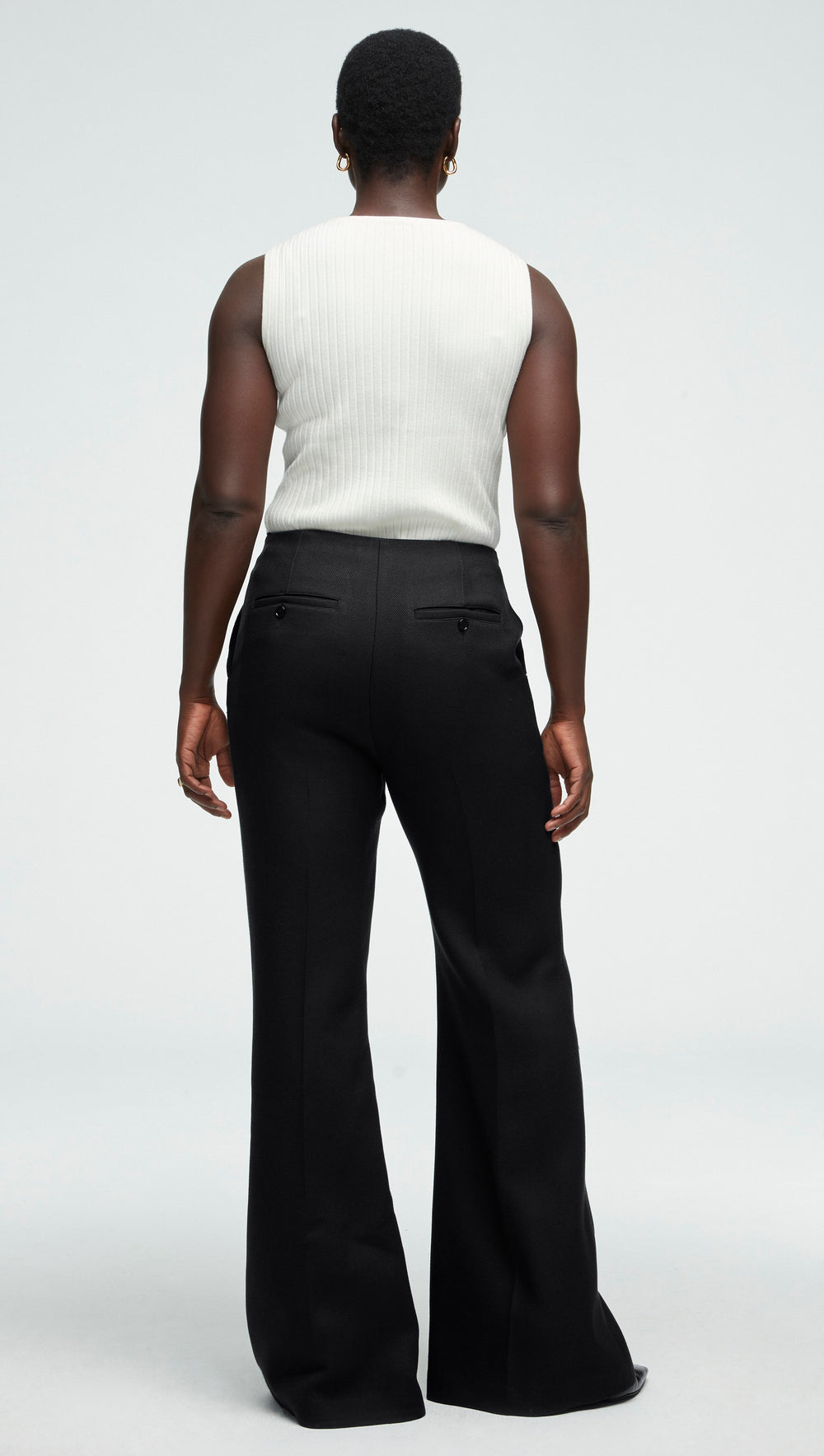 High-Waisted Flare Trouser in Viscose Wool Twill | Black