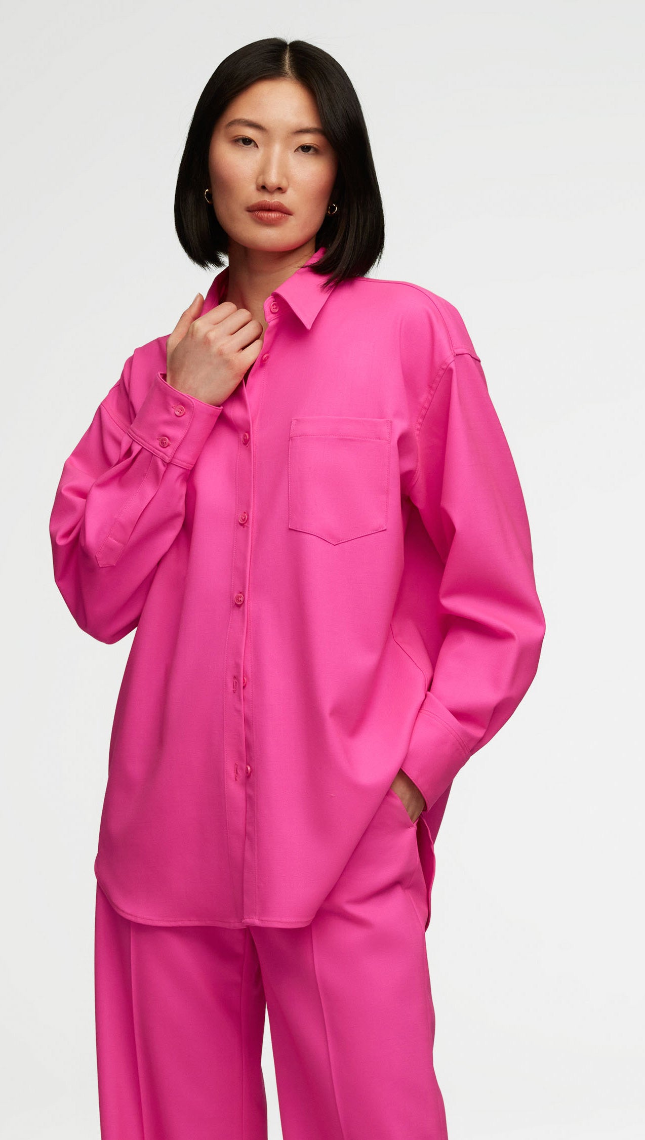 Oversized Shirt in Seasonless Wool | Bright Pink