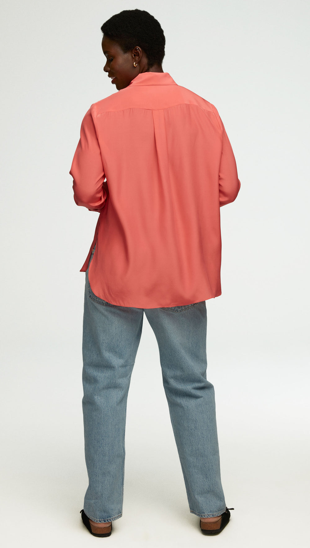 Collared Shirt in Matte-side Silk Charmeuse | Watermelon
