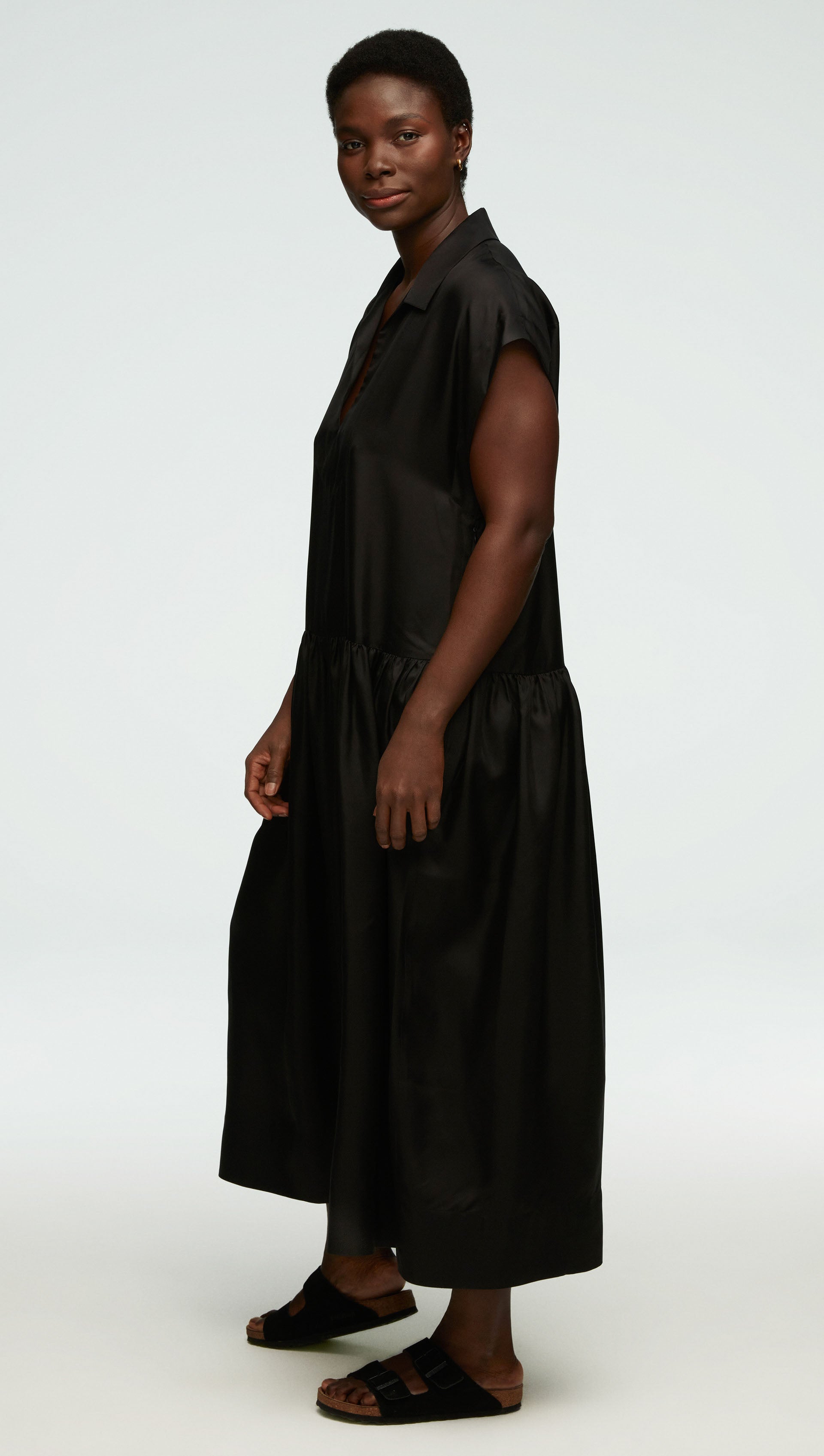 Popover Dress in Silk Twill | Black