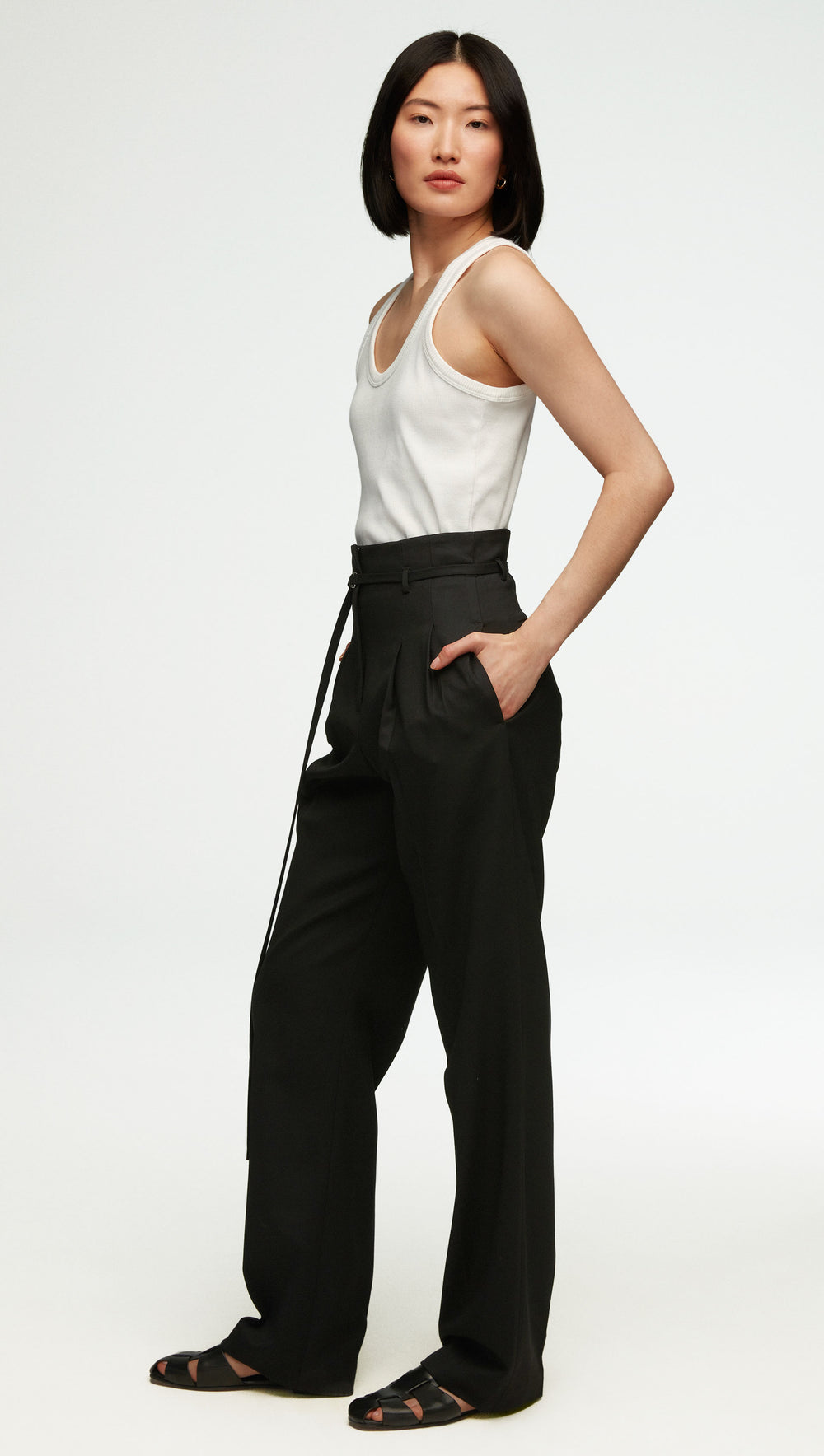 High-Waisted Belted Trouser in Seasonless Wool | Women's Pants | Argent