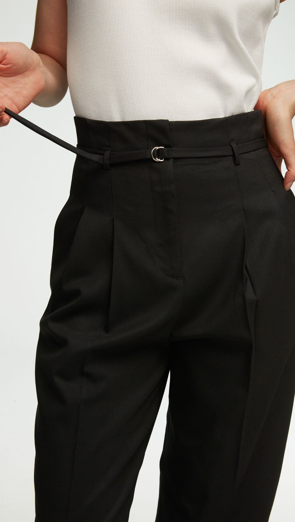 High-Waisted Belted Trouser in Seasonless Wool | Black
