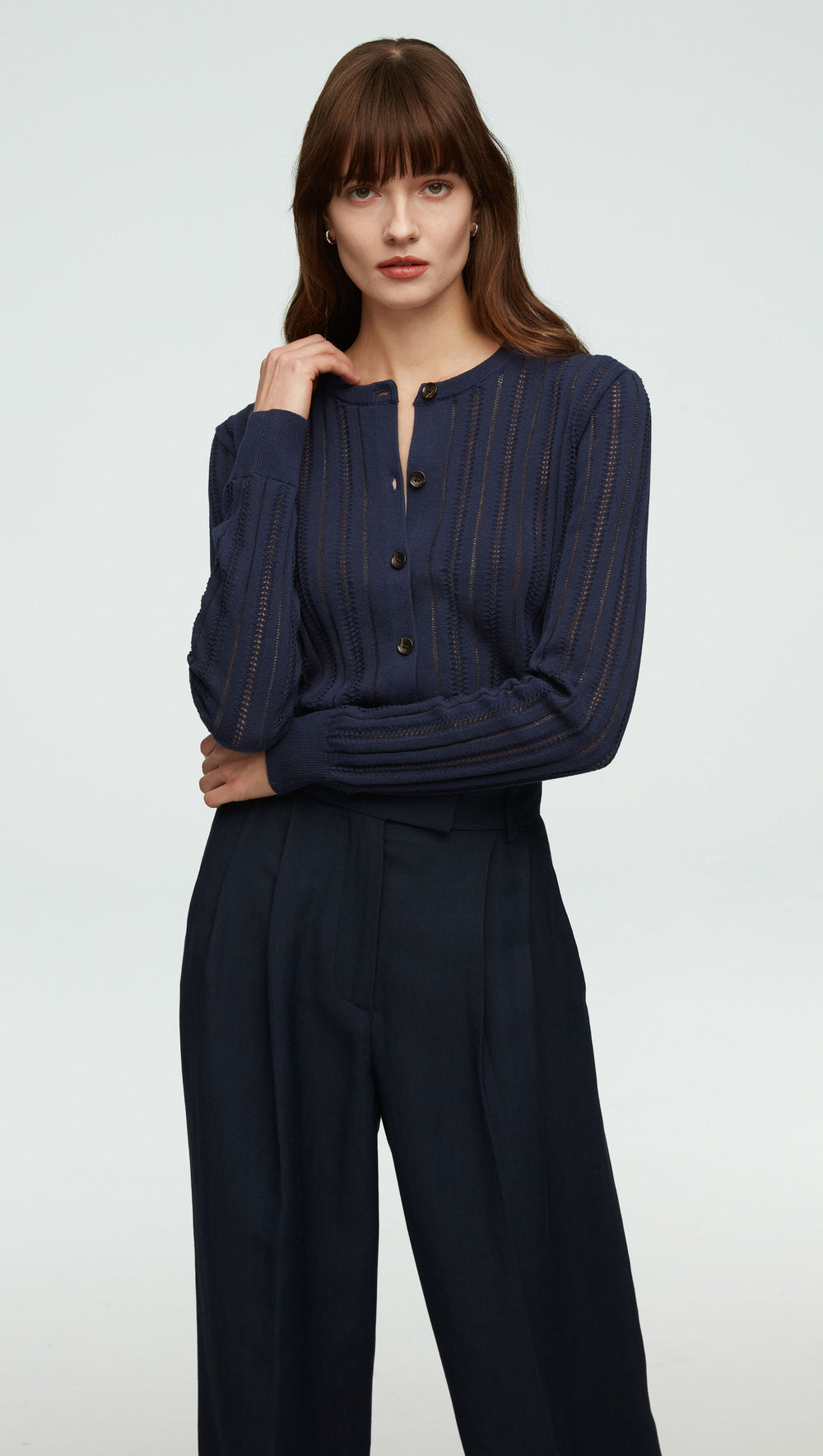 Open Cable Cardigan in Cotton | Navy