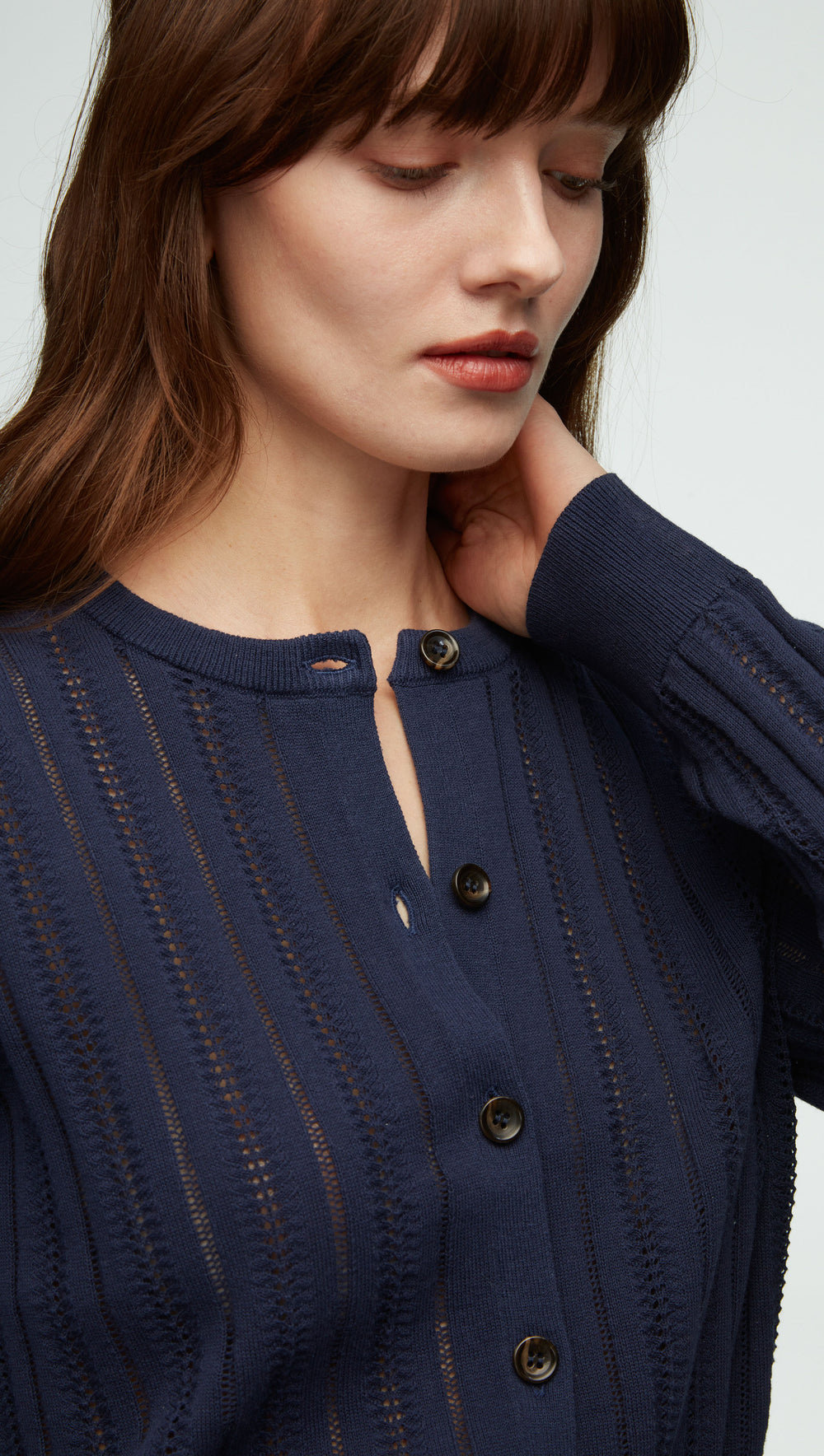 Open Cable Cardigan in Cotton | Navy