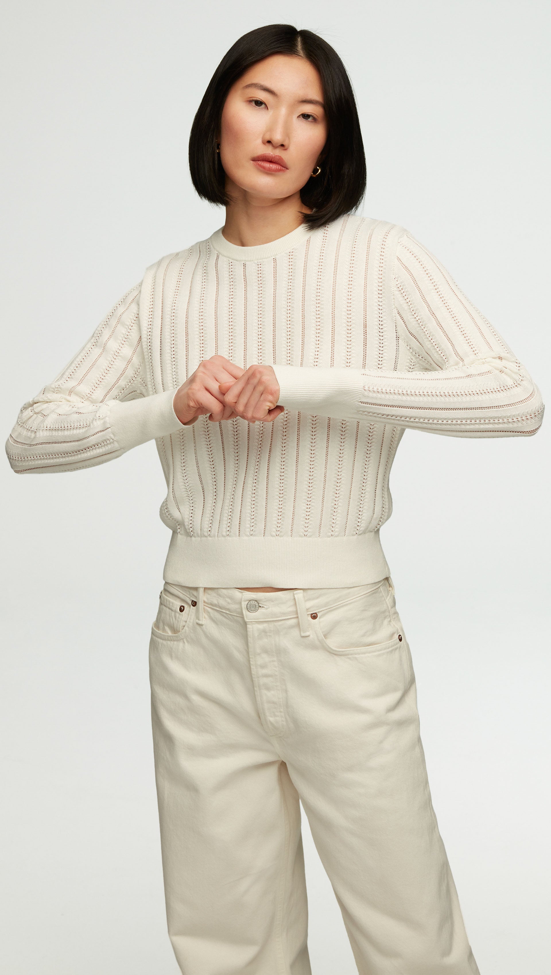 Open Cable Crewneck in Cotton | Ivory