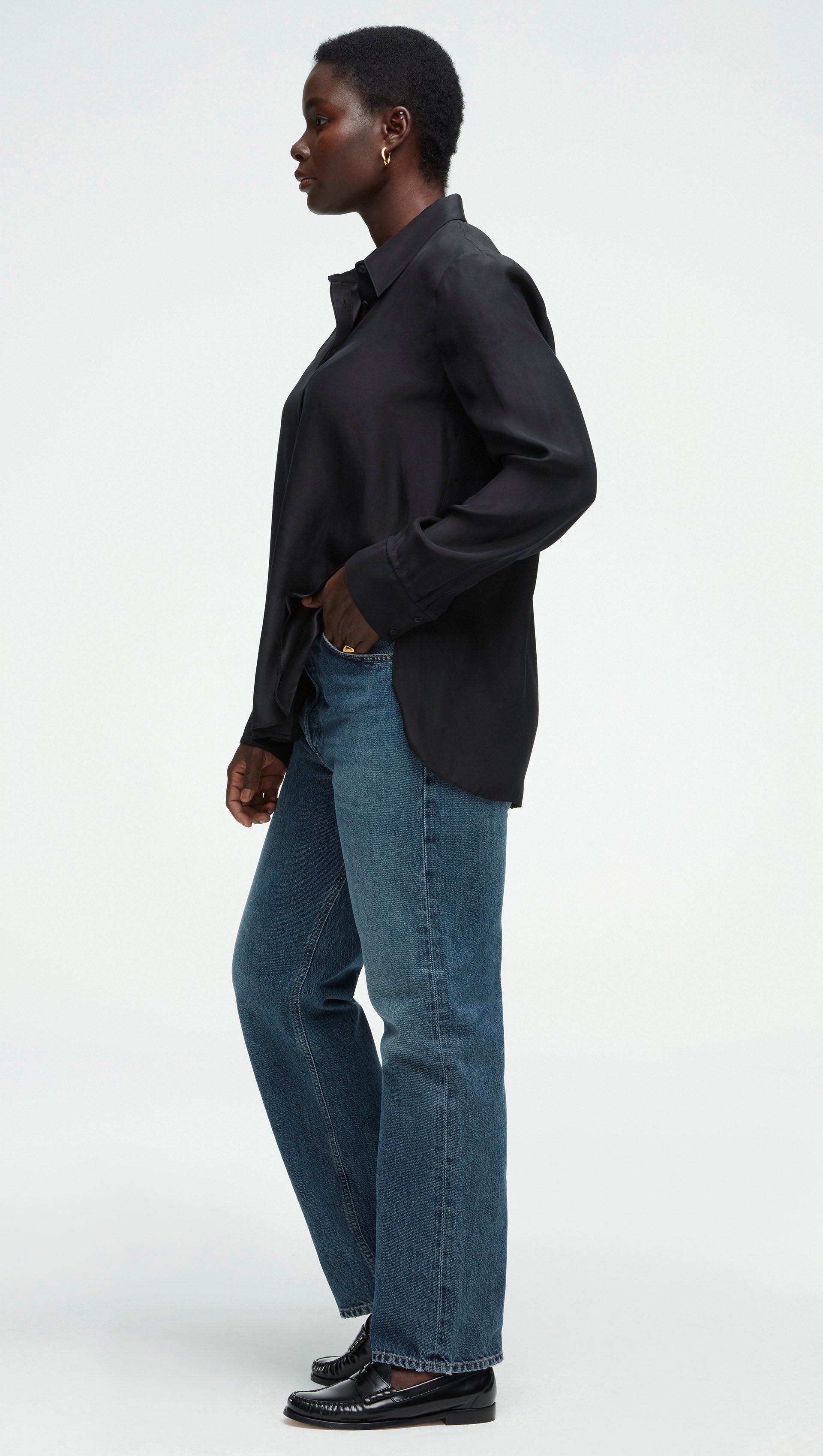 Collared Shirt in Matte-side Silk Satin | Work Shirts for Women