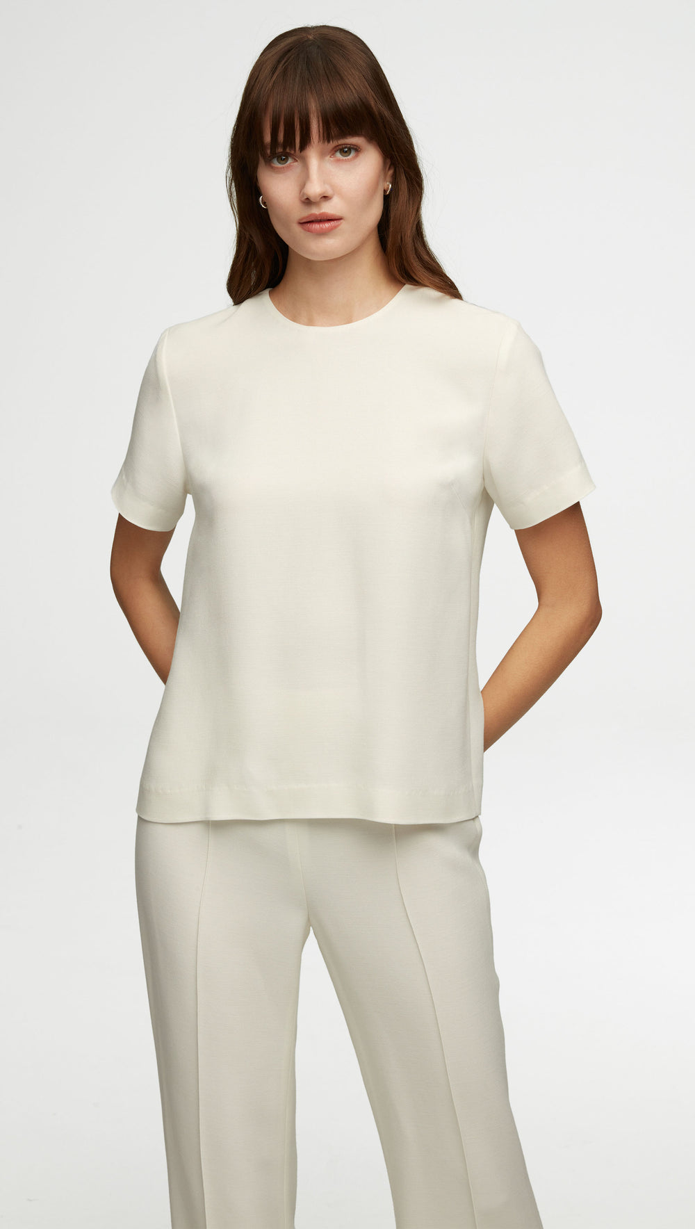 Woven Tee in Viscose Wool Crepe | Ivory