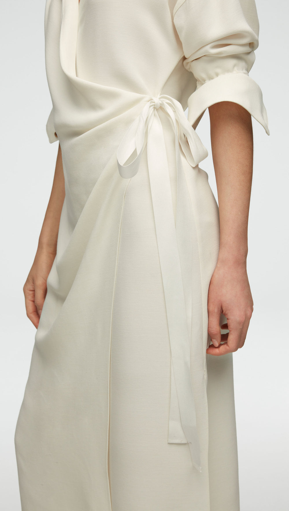 Draped Shirt Dress in Viscose Wool Crepe | Ivory