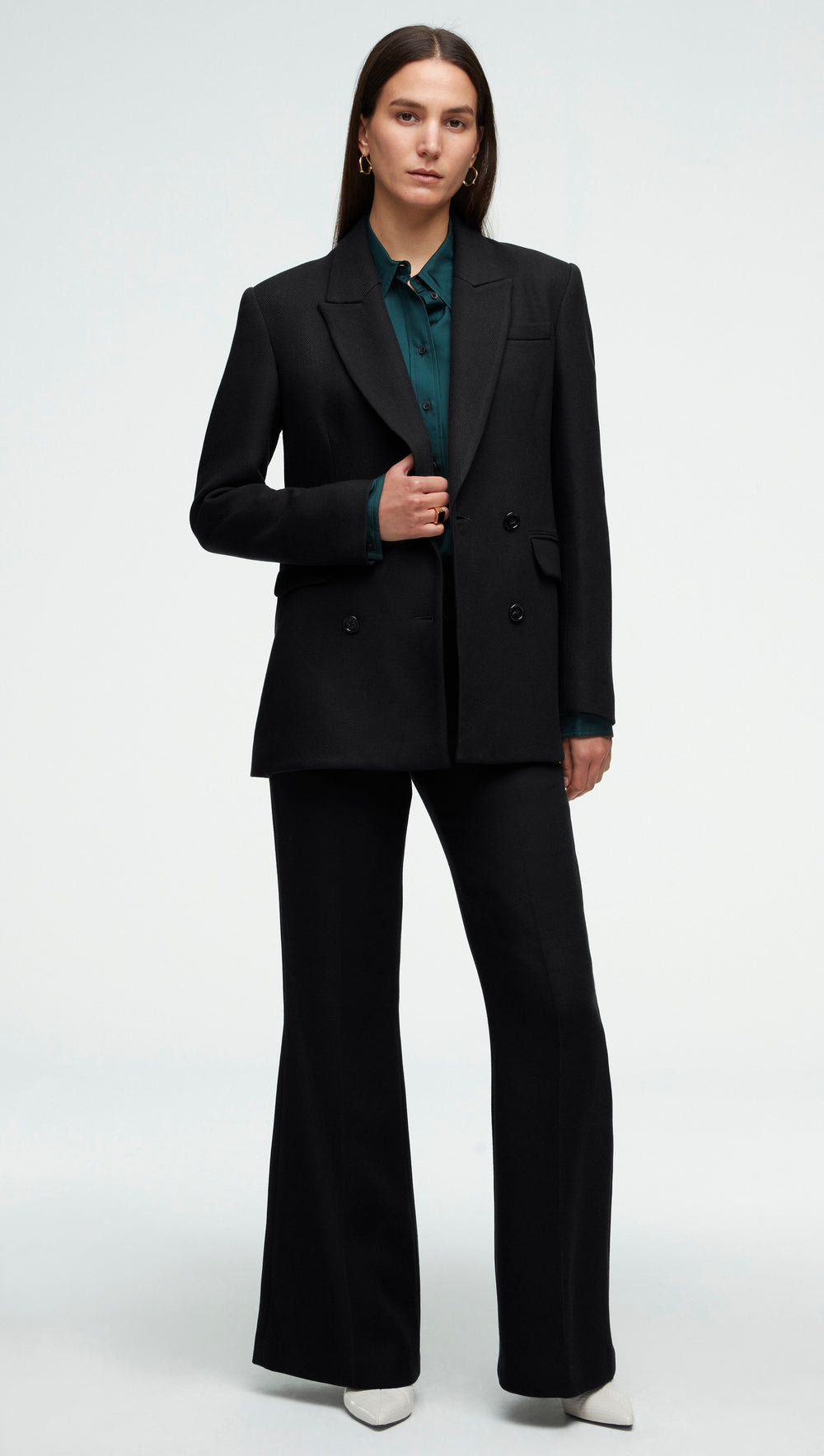 Double-Breasted Blazer in Viscose Wool Twill | Black