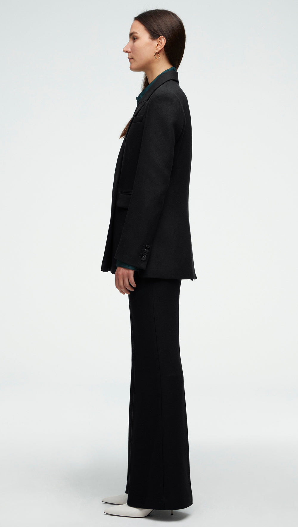 High-Waisted Flare Trouser in Viscose Wool Twill | Black