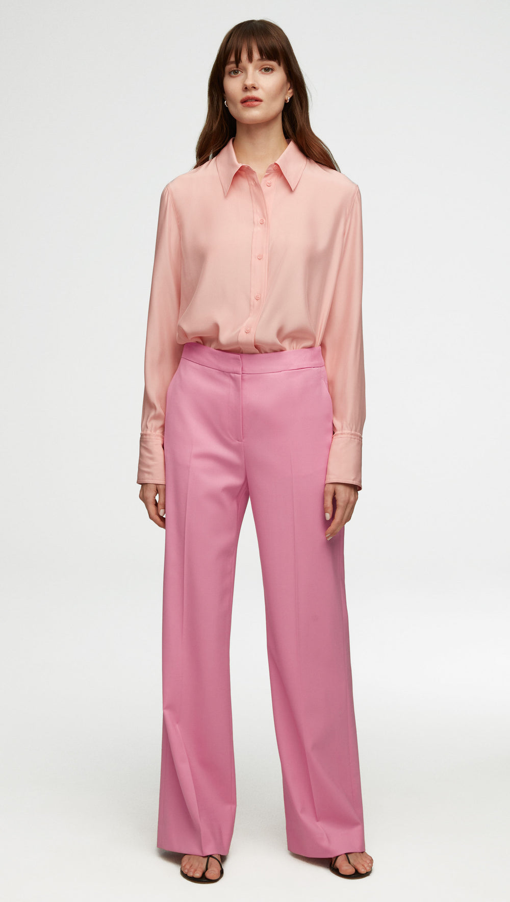 Slim Blouse in Matte-side Silk Charmeuse | Pale Pink