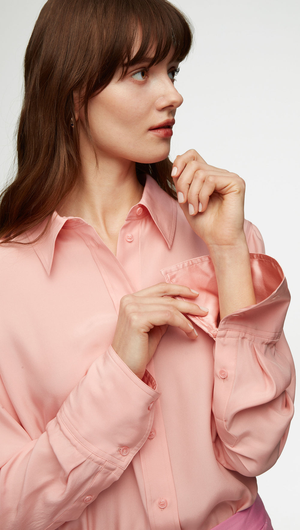Slim Blouse in Matte-side Silk Charmeuse | Pale Pink