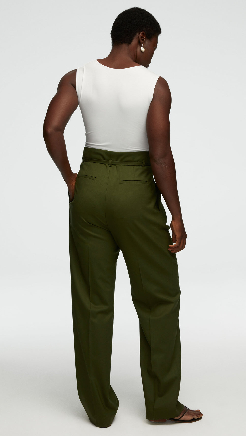 High-Waisted Belted Trouser in Seasonless Wool | Olive