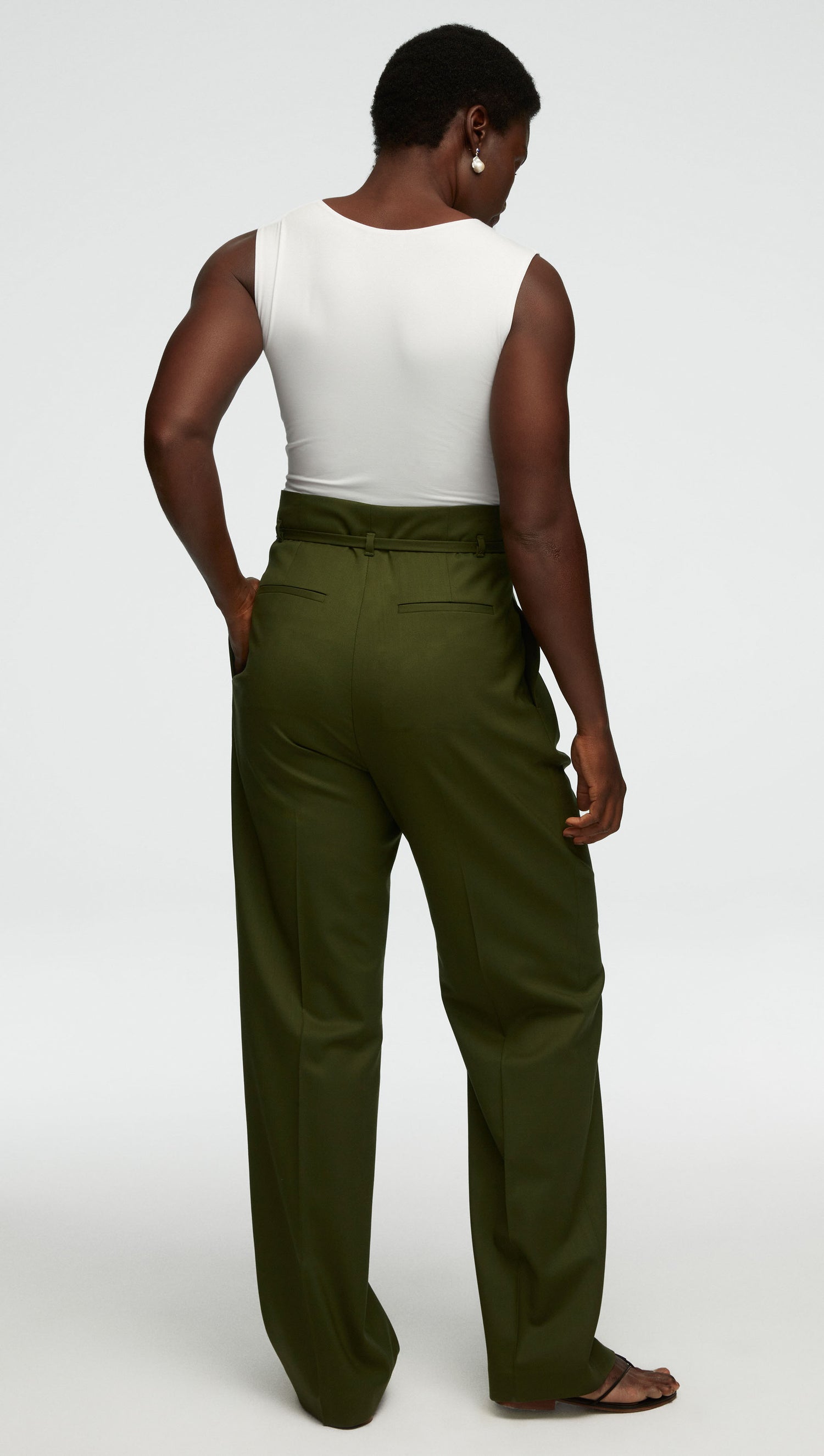 Women's Belt Less High Waisted Wide Leg Trousers Straight Leg Relaxed Style  Trousers Casual Trousers Womens Business Khaki at Amazon Women's Clothing  store