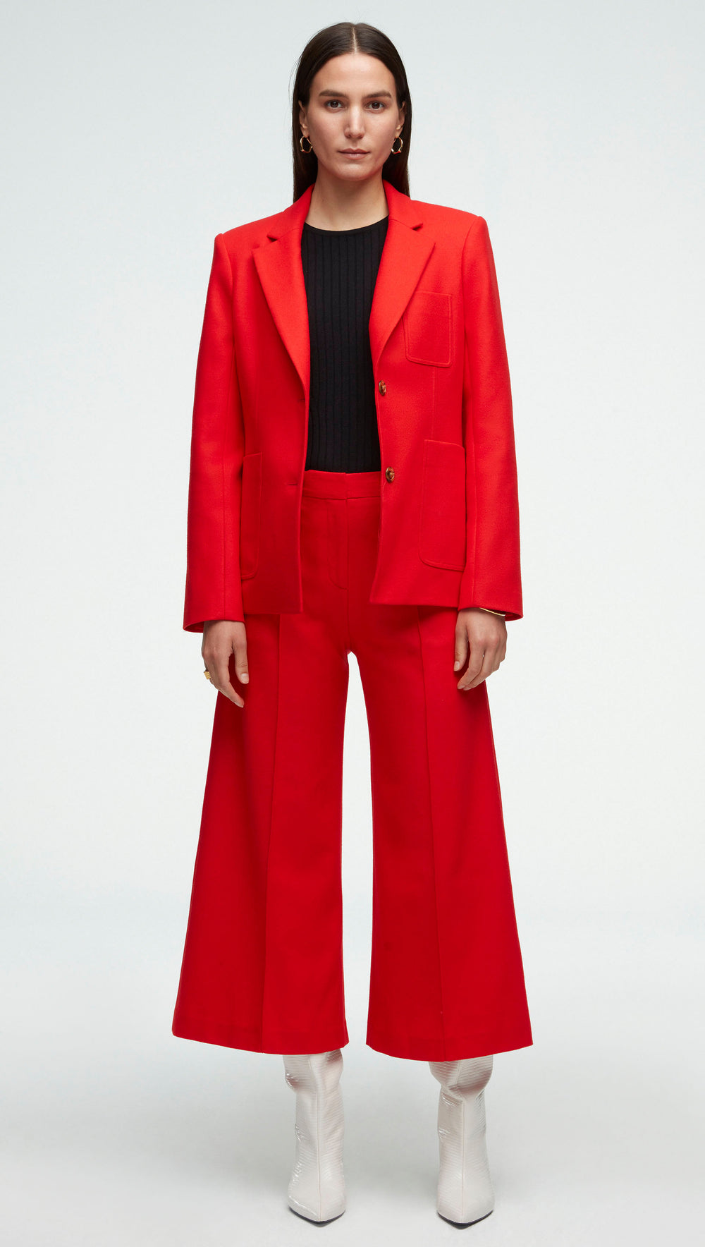 Three Pocket Blazer in Wool Twill | Red Orange