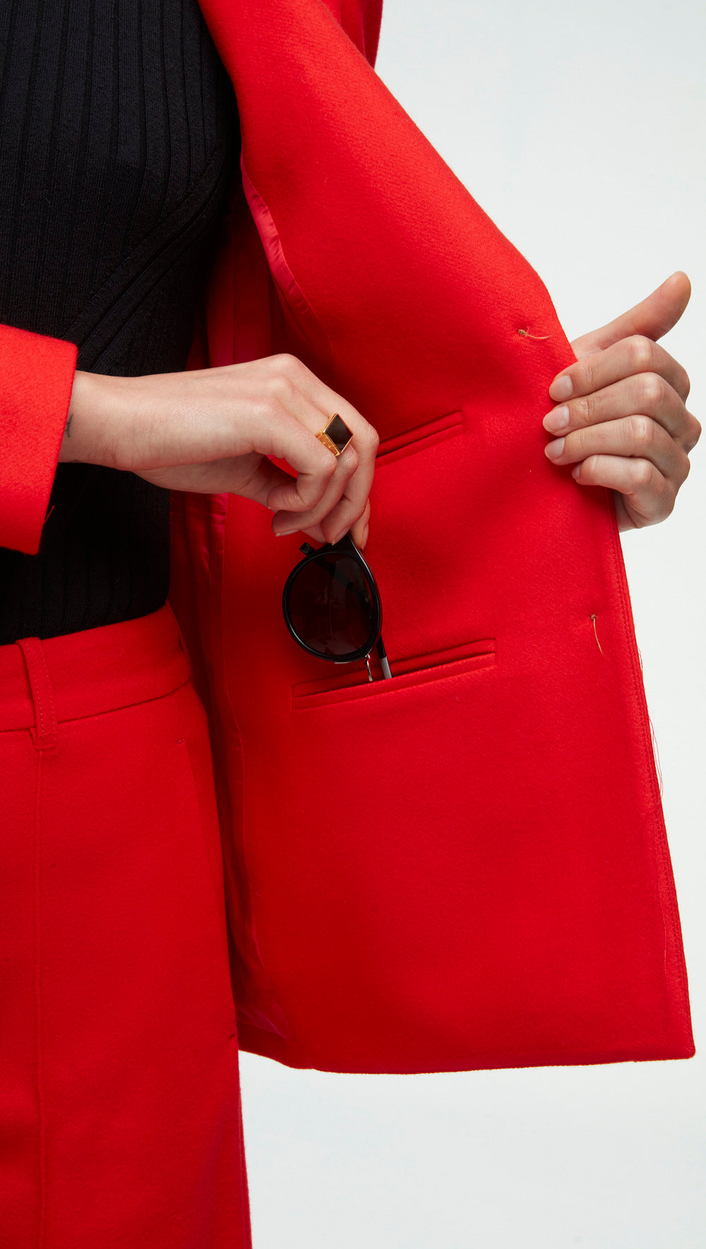Three Pocket Blazer in Wool Twill | Red Orange