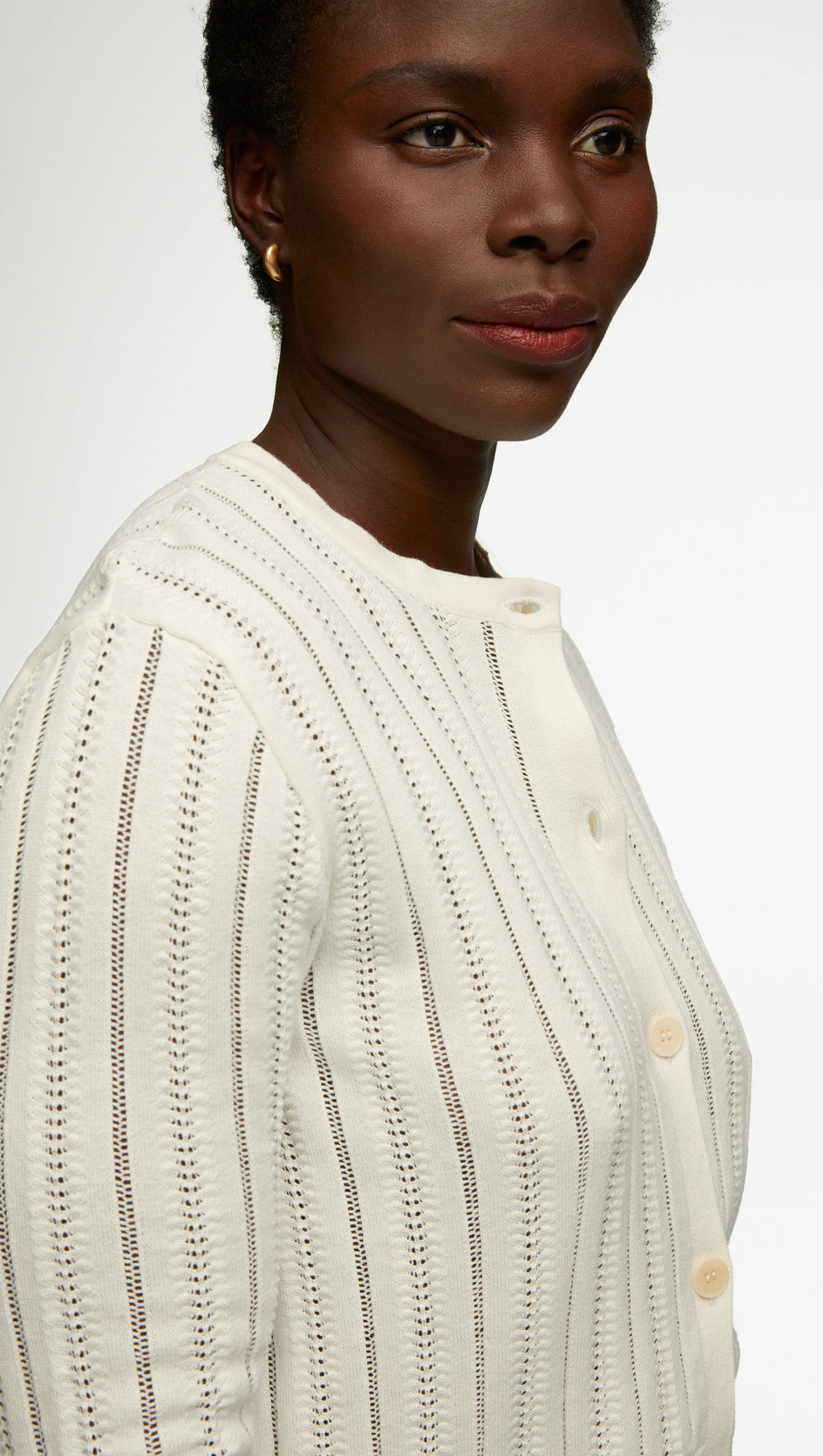 Open Cable Cardigan in Cotton | Ivory