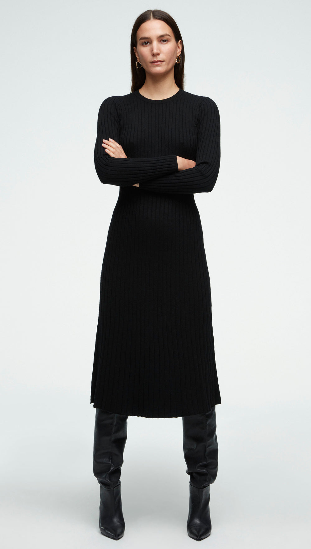 Ribbed Everyday Dress in Merino Wool | Black