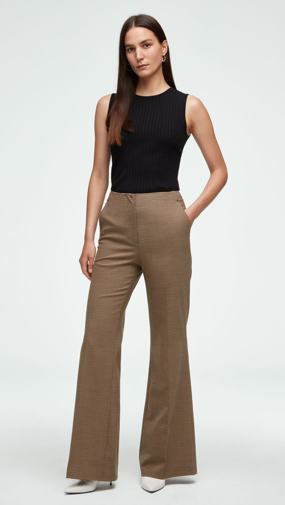High-Waisted Flare Trouser in Stretch Wool, Women's Pants