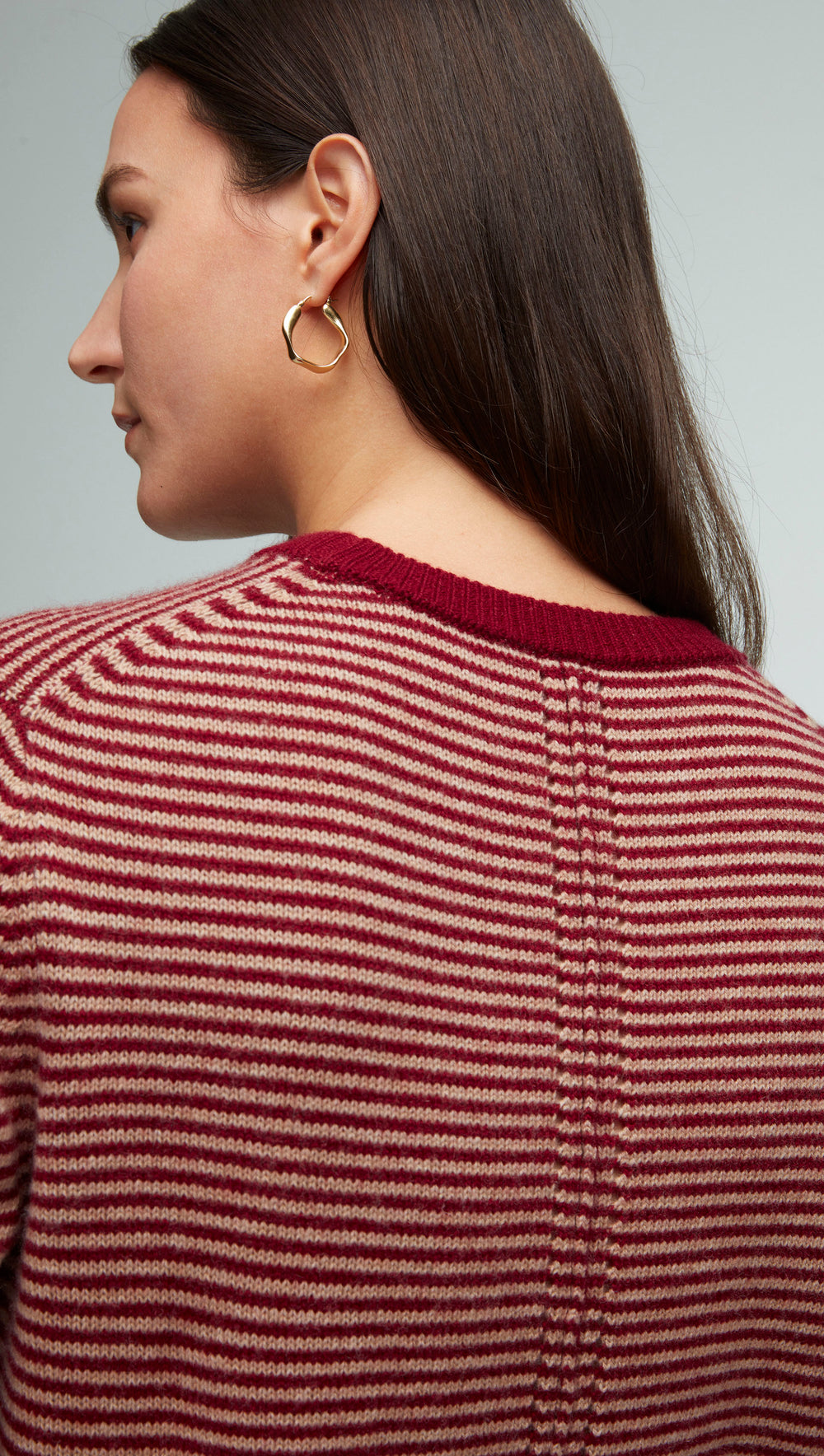 Striped Crewneck Sweater in Wool-Cashmere | Camel/Merlot