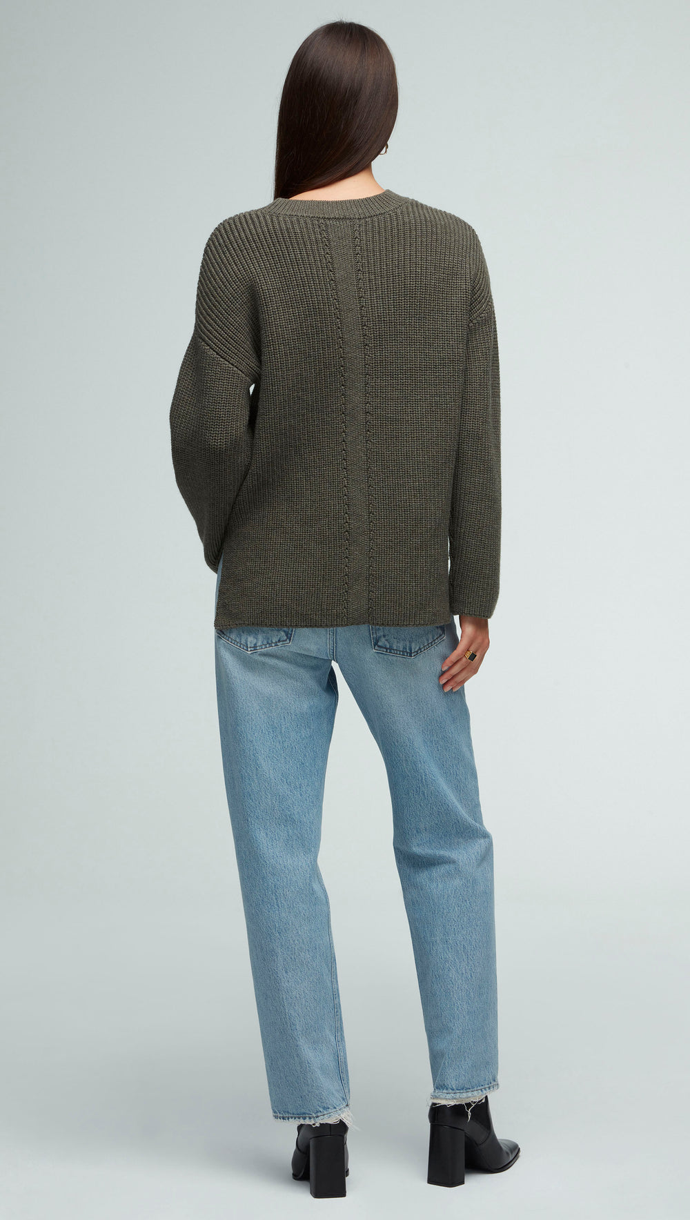 Chunky Ribbed Sweater in Merino Wool | Olive