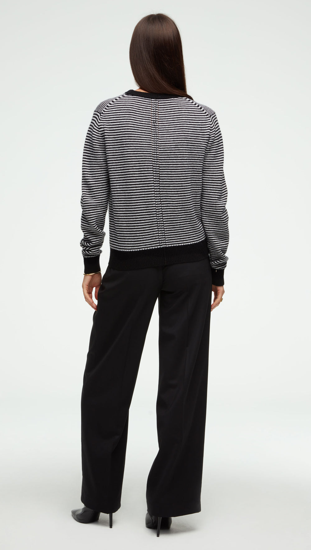Striped Crewneck Sweater in Wool-Cashmere | Ivory/Black