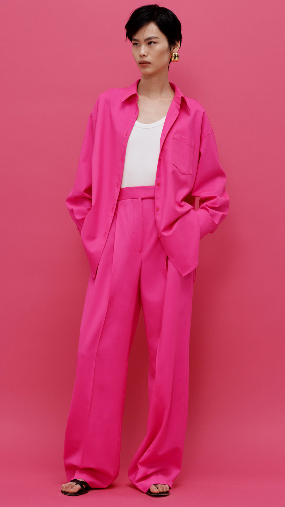 Pleated Trouser in Seasonless Wool | Bright Pink