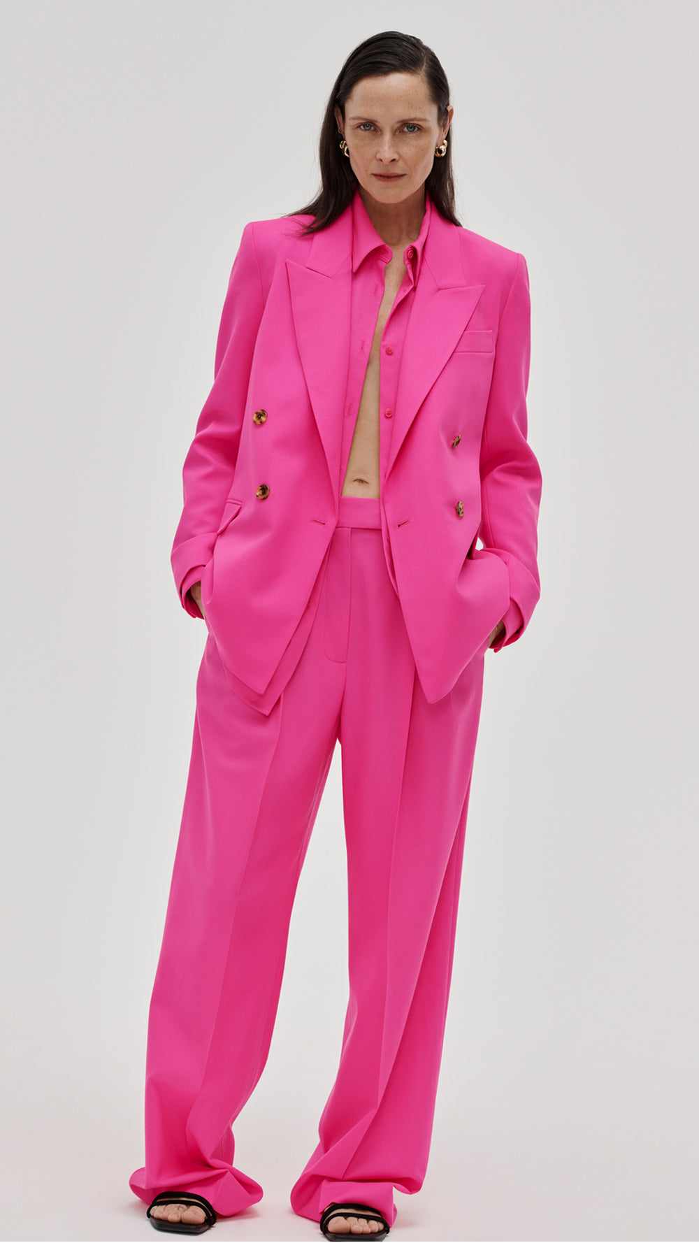 Pleated Trouser in Seasonless Wool | Bright Pink