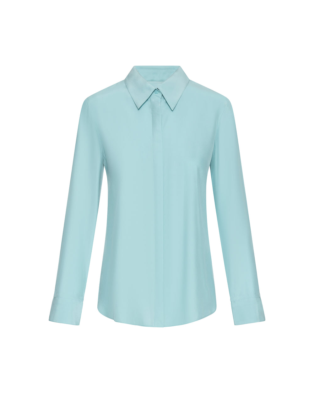 Collared Shirt in Matte-side Silk Charmeuse | Seafoam Blue